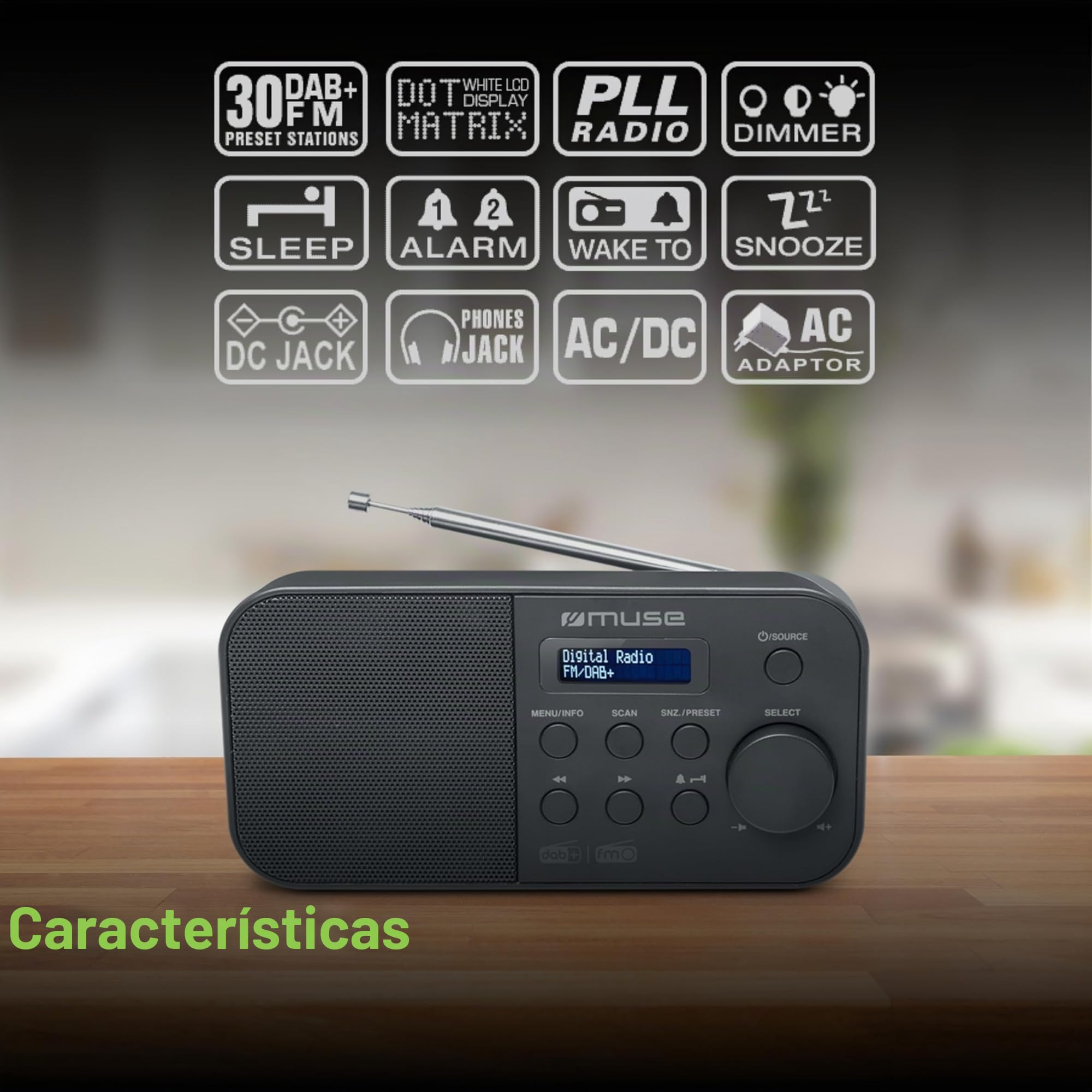 Muse M-109 DB Negro Radio Dab+/FM PORTÁTIL con Altavoz Integrado Y Pantalla