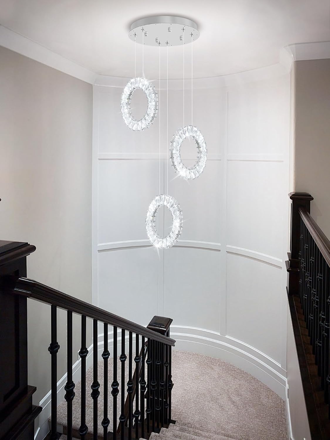 Pendant Lights Kitchen Island 3-Ring Chandelier Silver Pendant Light Crystal Light fixtures Crystal Hanging Light for Dining Room Bedroom 2700K 6000K