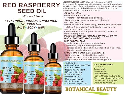 Miniatura 7 de Botanical Beauty ACEITE DE SEMILLA DE FRAMBUESA 100% PuroNaturalVirgen. Prensado en fríosin diluir. Para rostro, cabello y cuerpo. 4 Fl.oz.- 4.1 fl