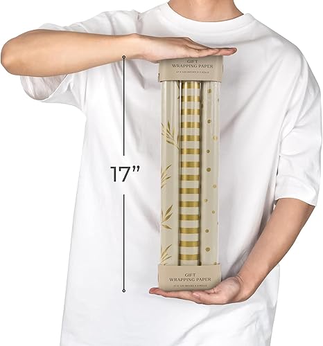 Miniatura 8 de ZICOTO Hermosos rollos de papel de regalo para todas las ocasiones, juego de 3 rollos de calidad para bodas, cumpleaños, baby shower y Navidad,