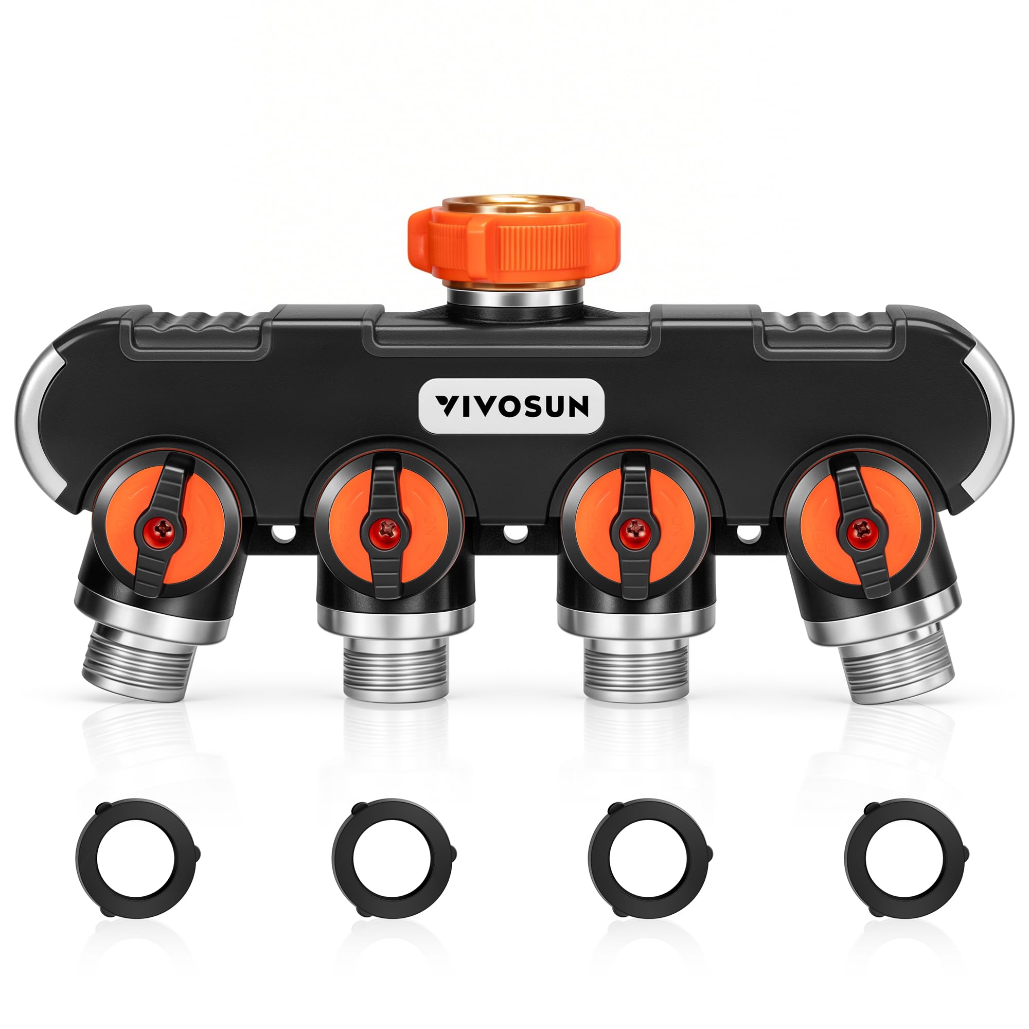 VIVOSUN 4-Wege-Gartenschlauch-Splitter, Wasserschlauchanschluss, Wasserhahn-Adapter mit bequemem, gummiertem Griff für Tropfbewässerung, Rasen