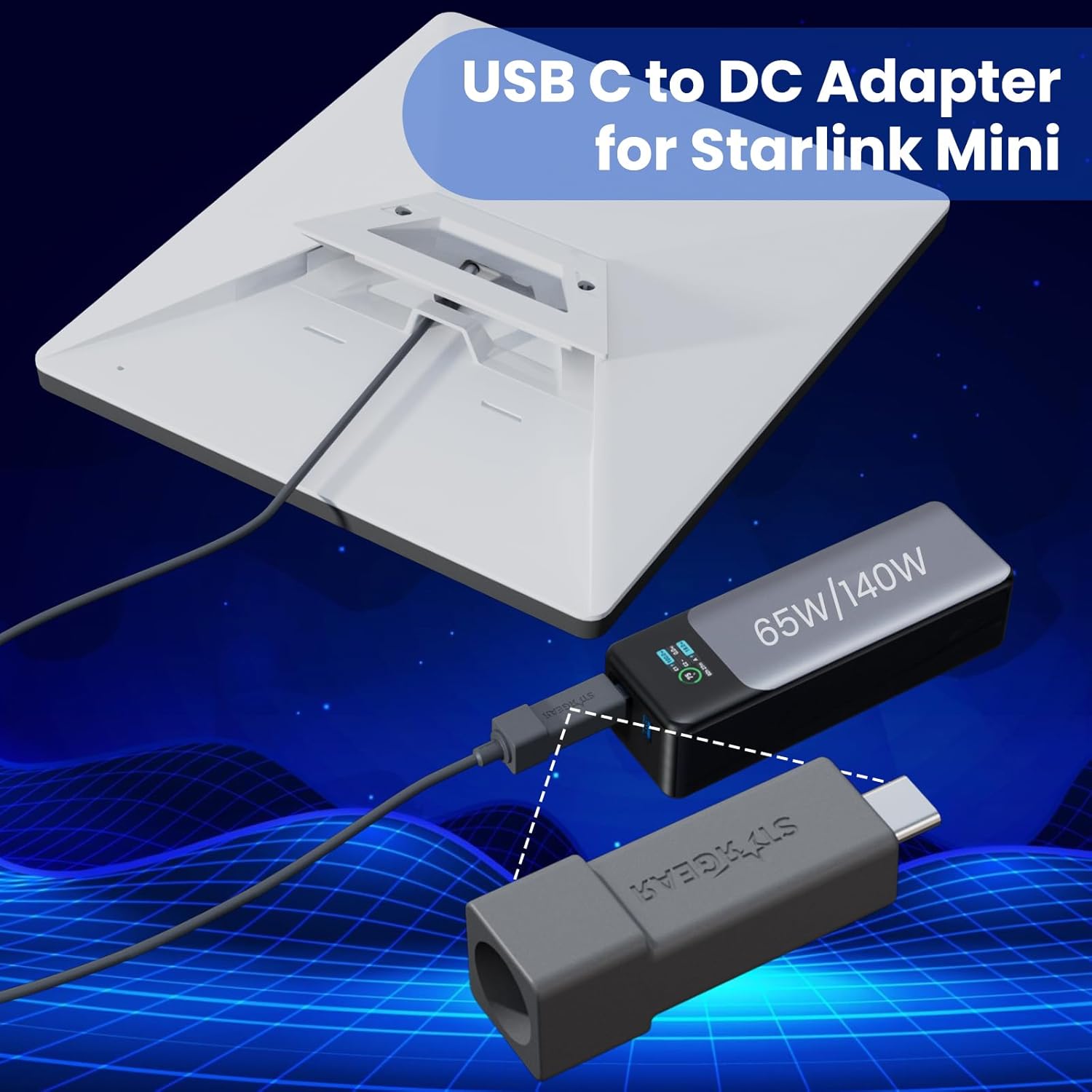 Starlink Mini Cable Adapter, USB C to DC Adapter Power Cable Adapter for Starlink Mini, USB C Male to DC Female for Power Cord Work with 20V/65W, 20V/100W, 28V/140W PD Power Source Grey