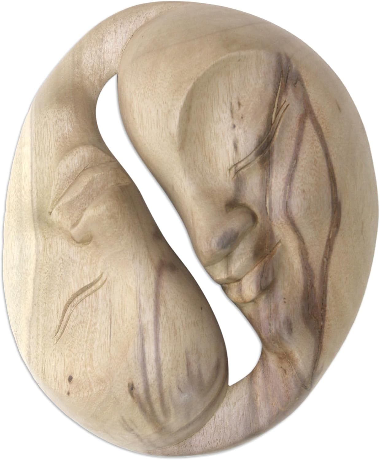 NOVICA Decorative Modern Hibiscus Wood Mask, Ivory, 'Love Circle'