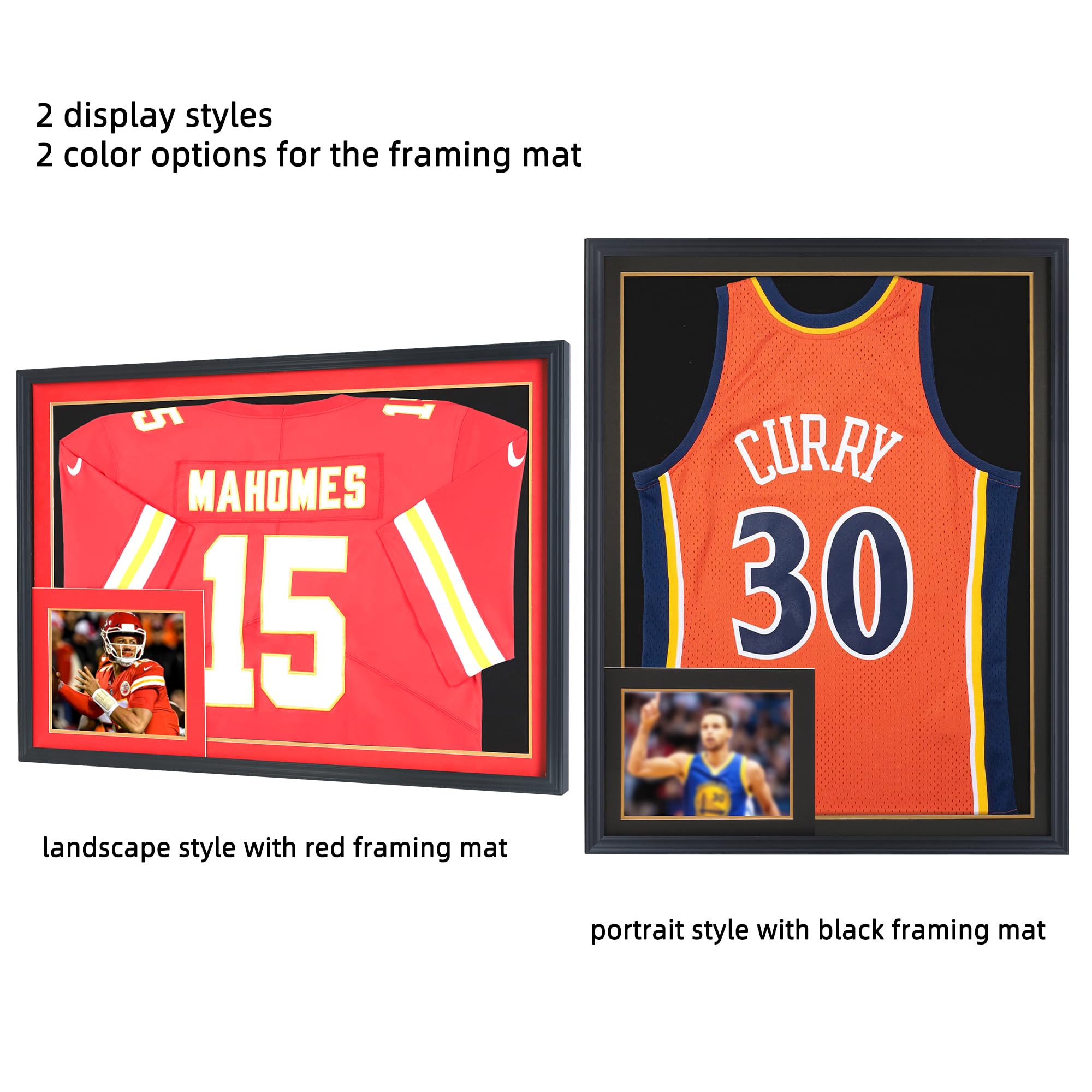 X Large 36 X 26 Sports Jersey Display Frame Case Shadow Box with 98% UV Protection for Baseball Basketball Football Soccer Hockey Shirt and Uniform, 2 Color Options Mat - Black Frame
