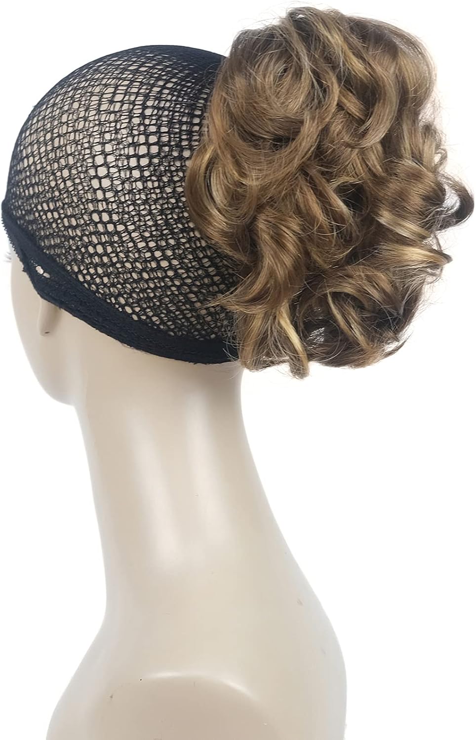 Lydell Short Ponytail Hair Extensions Wavy Curly Synthetic Hairpiece with Jaw Claw (V6 Light Reddish Brown with Blonde Highlight)
