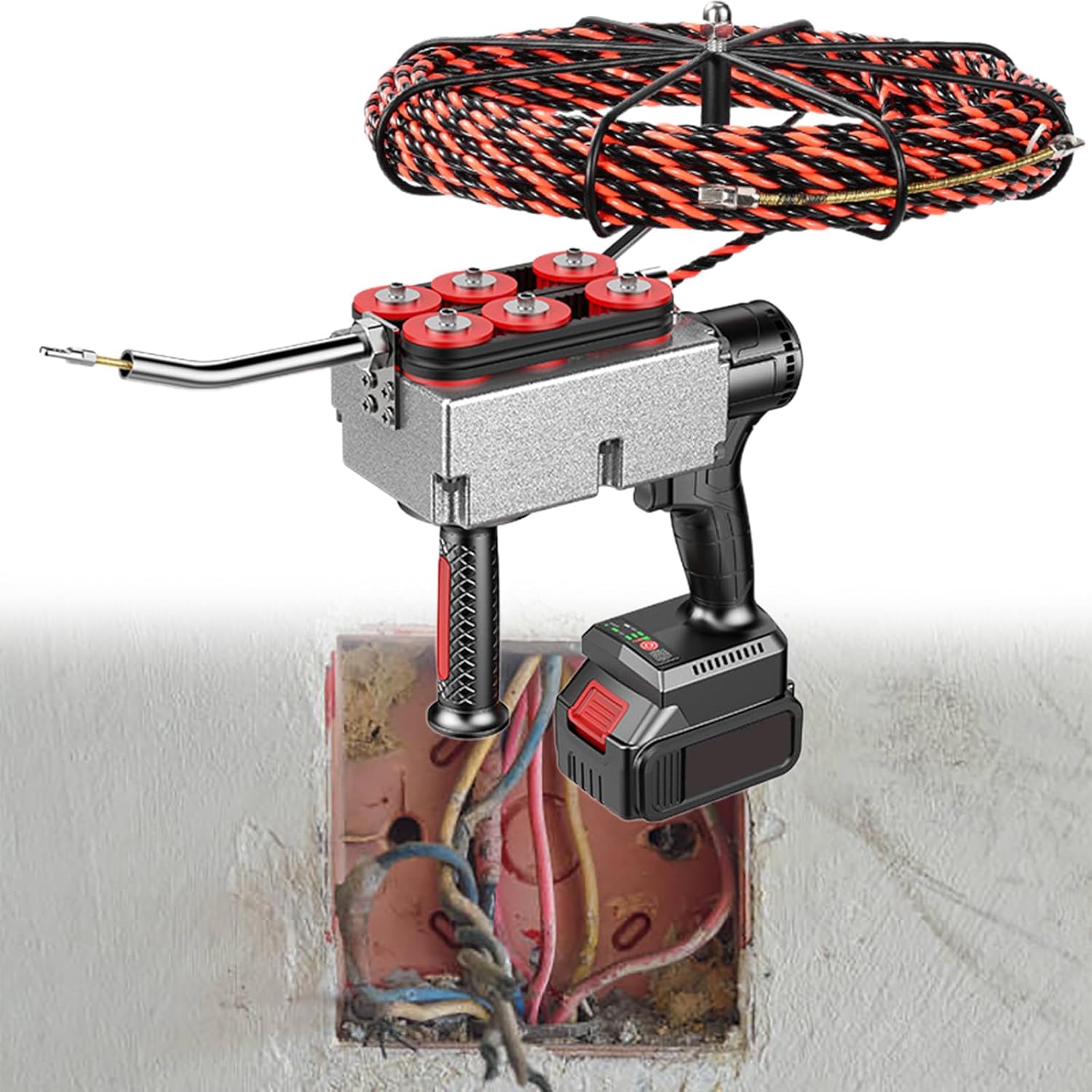 Fish Tape, Electrical Wire Puller, Automatic Wire Stringing Machine, 40m/Min Cordless Electric Stringing Wire Puller, 2 Battery, for Construction Hydropower
