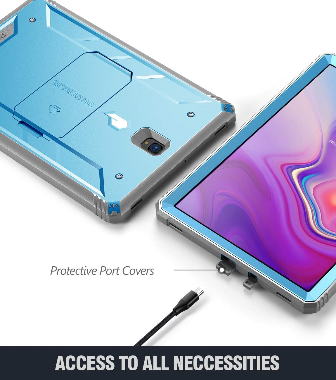 Galaxy Tab S4 10.5 Rugged Case, Poetic Revolution [360 Degree Protection] [Kick-Stand] Full-Body Rugged Heavy Duty Case with [Built-in-Screen Protector] for Samsung Galaxy Tab S4 10.5 Inch Blue