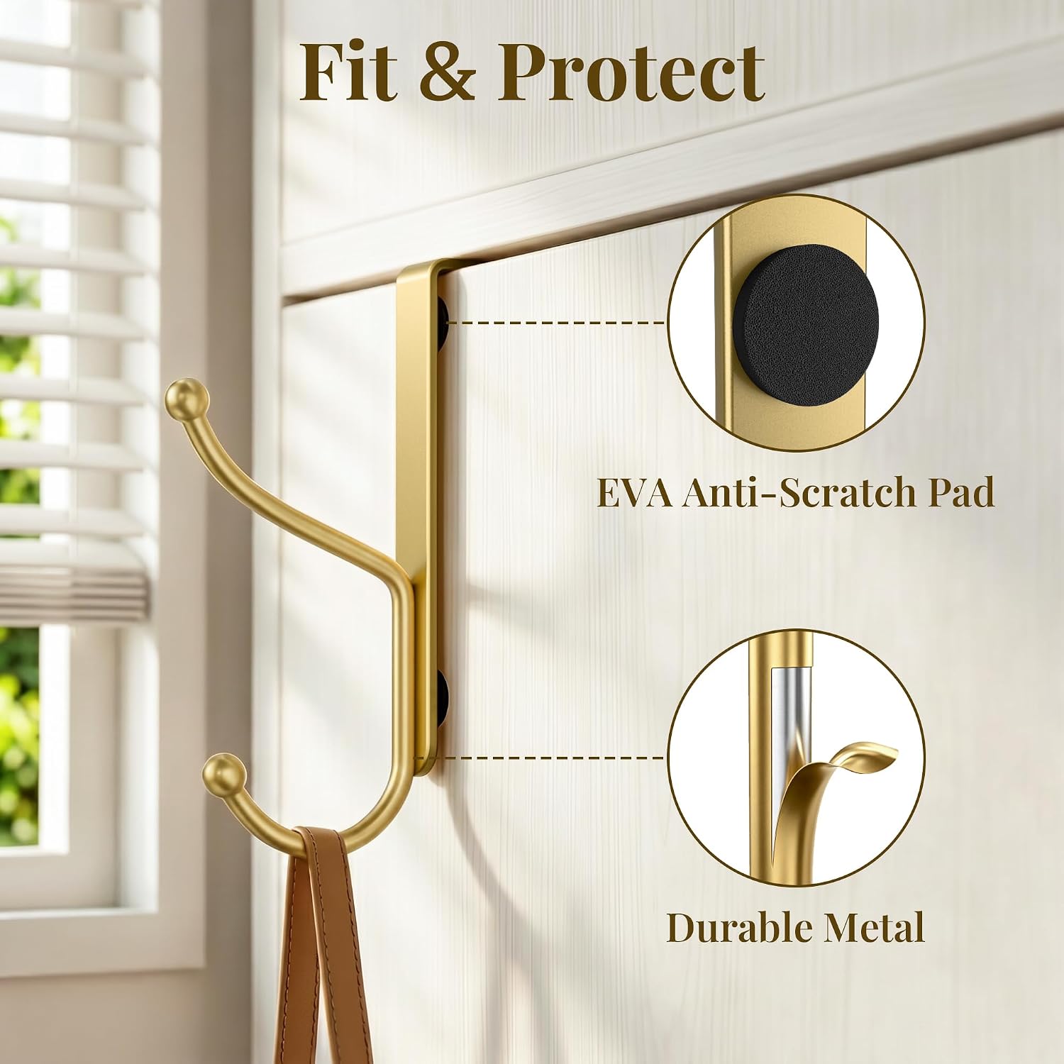 niffgaff Over Door Hook 2-Pack, Heavy Duty Door Hanger, Fits Interior Doors 1.4 Inches Thick, Organize Coats, Hats, Towels, and Bags for Entryways, Bathrooms, Bedrooms, and Kitchens, Gold