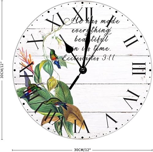 Miniatura 71 de ArogGeld He Made Everything Beautiful - Reloj de pared de PVC con flores rosadas, colibrí, reloj de pared grande con cita y números romanos, reloj