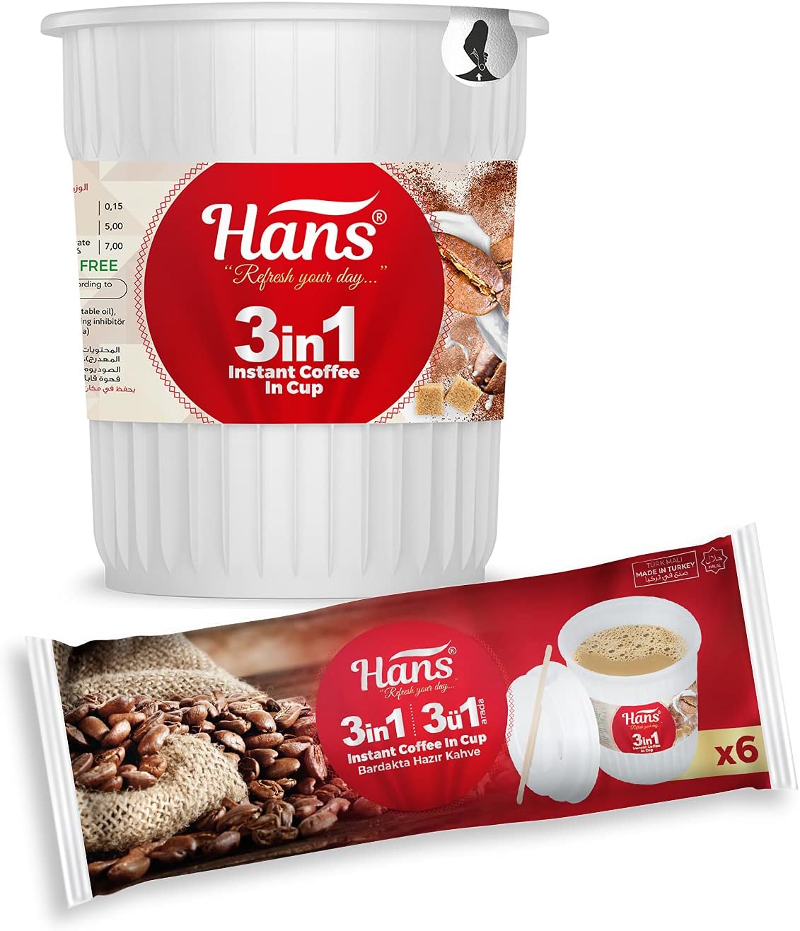 Hans 3 in1 instant Coffee in Cup, 6 Cups Flow Pack | 3 in1 coffee | Coffee 3in1