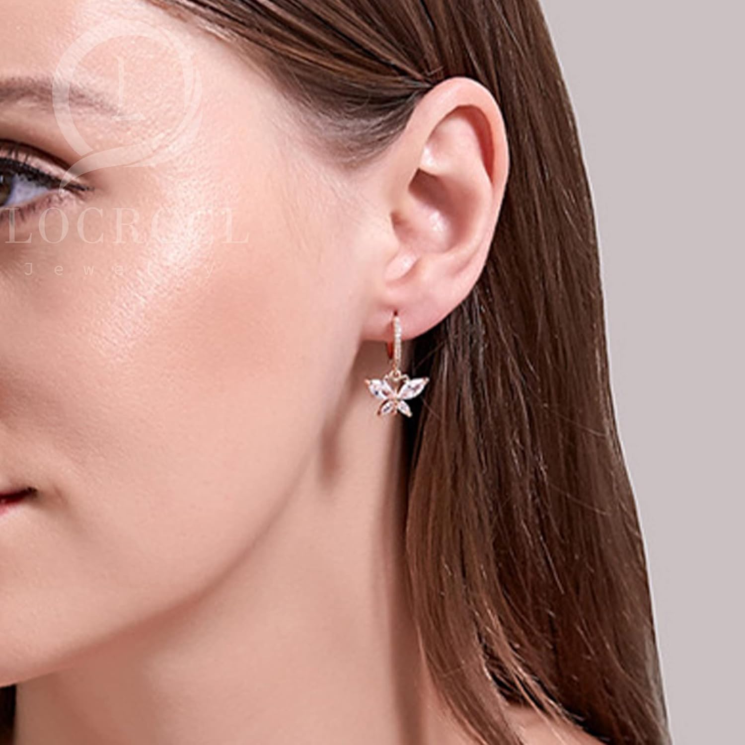 Gold Butterfly Hoop Huggies Dangle CZ Earrings for Women Jewelry - Image 5