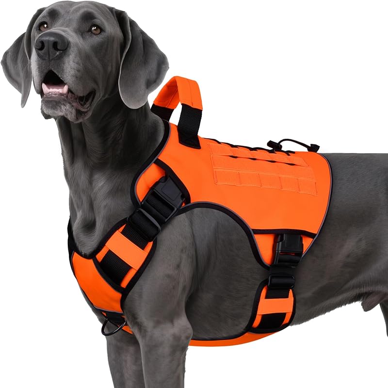 Peitoral Tático para Cães Extra Grandes WINGOIN com Faixa Refletiva e Nylon 1000D Orange (XX Large)