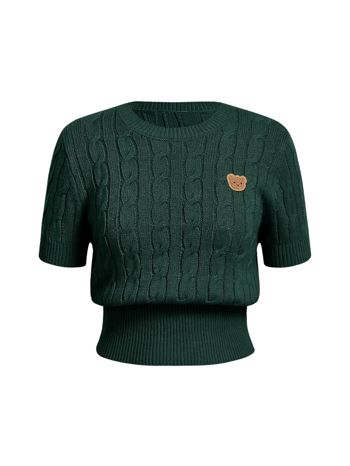 Verdusa Womens Cable Knit Pullovers Round Neck Short Sleeve Sweater Top