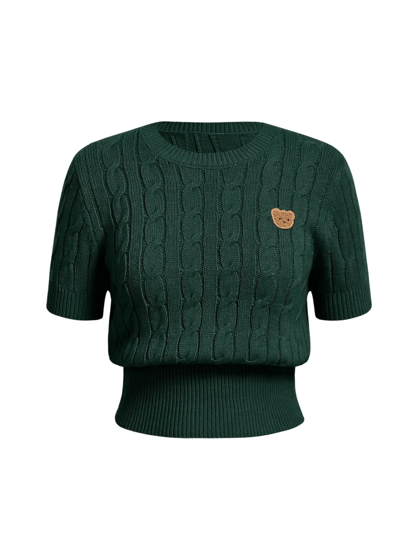 Verdusa Womens Cable Knit Pullovers Round Neck Short Sleeve Sweater Top