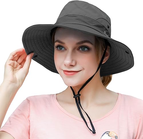 Miniatura 2 de Muryobao Paquete de 2 sombreros de sol para mujer, de ala ancha, protección UV, con agujero para cola de caballo