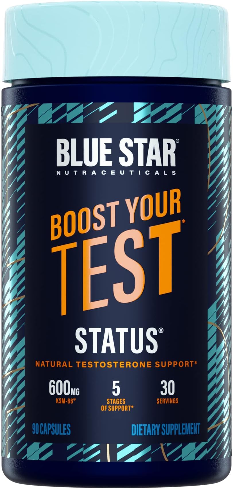 Status - Testosterone Booster for Men - w/KSM 66 Ashwagandha - Invigorate Stamina, Muscle Growth & Energy | Natural Test Booster Support - 90 Veggie Capsules