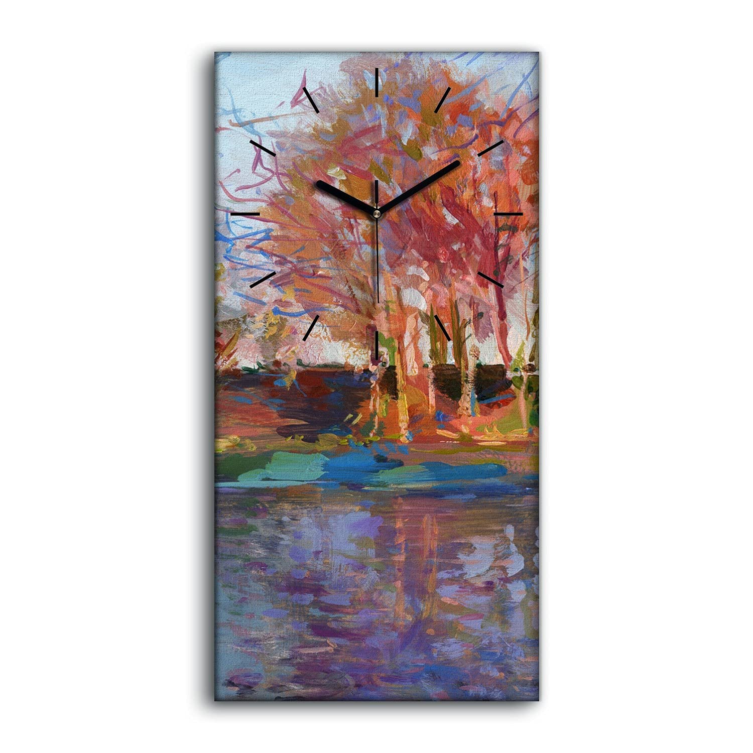Horloge sur Toile Silencieuse 30x60cm Abstrait Forestier Déco Salon Art Mural