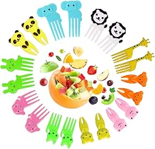kunya® 10 Pcs Animal Cartoon Set of Fruit Fork for Kids, Reusable Giraffe & Elephant Food Fruit Picks for Kids, Cute Bento Box Decor, Plastic Fruit Forks for Dessert, Snack(Random Colours)