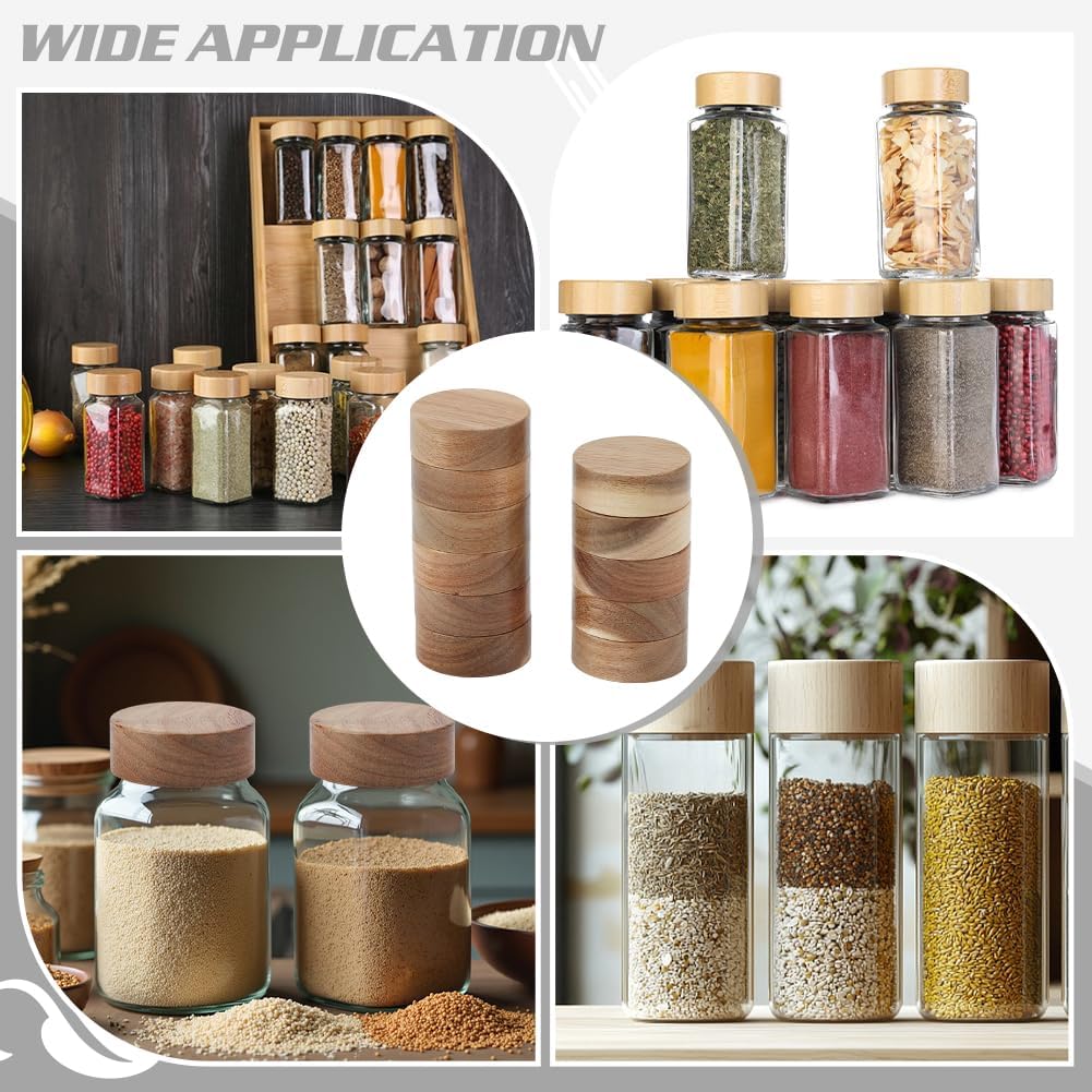WEBEEDY 48 Pcs Wood Jar Lids Reusable Threaded Wooden Lids Airtight Glass Spice Container Airtight Lid for Spices and Seasoning Storage Kitchen Organization (40mm/1.57 inch Inner Diameter)