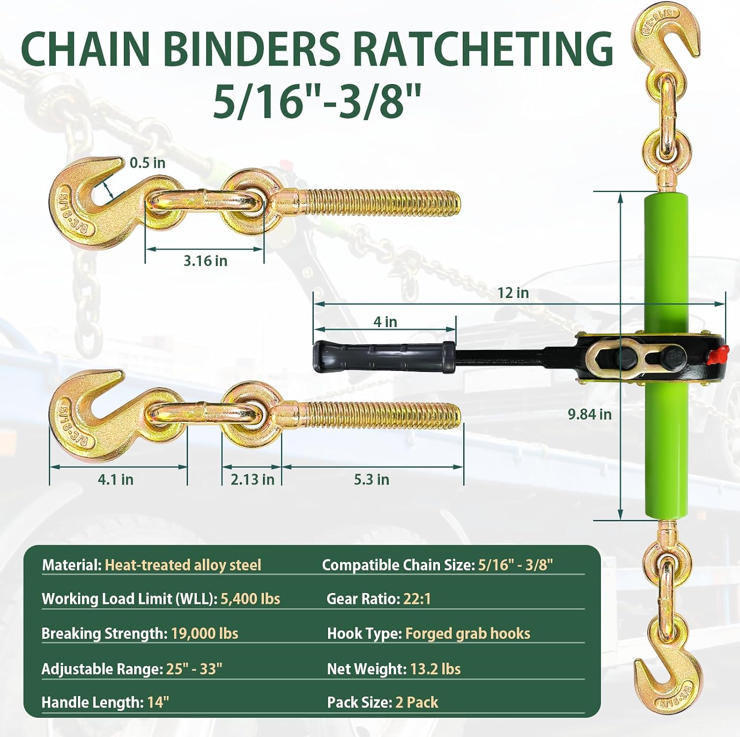 Electric Ratchet Binder for 5/16"- 3/8" Chain, Load Binder Used with Impact Wrench, for Fast Cargo Tie-Down & Load Securement, 5,400 lbs SWL