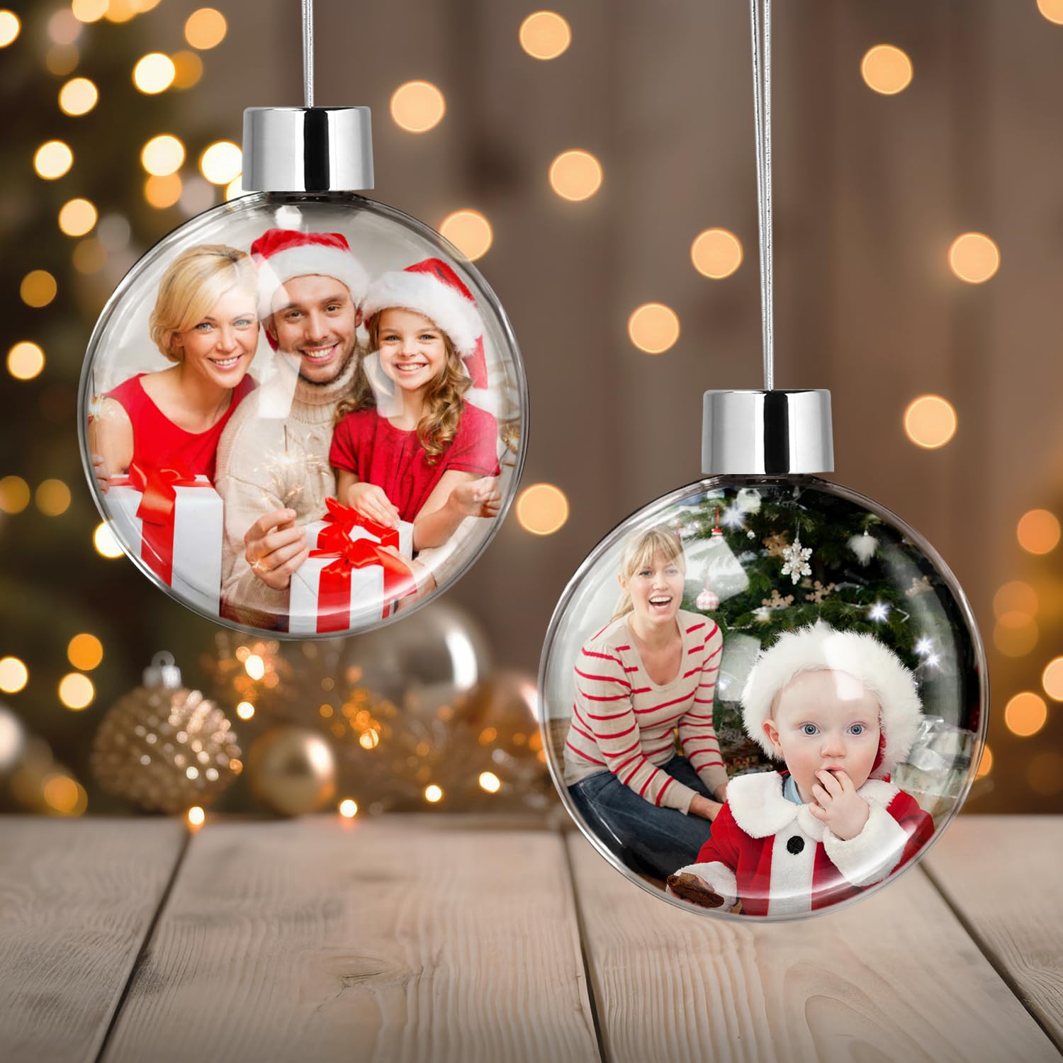 Bola Navidad Personalizada con Foto, Adornos Navidad Personalizados 2 Caras Adornos Arbol Navidad Decoración 2024 Navideña Fotos Personalizados Regalo para Casa Amigos, Familiares, Pareja