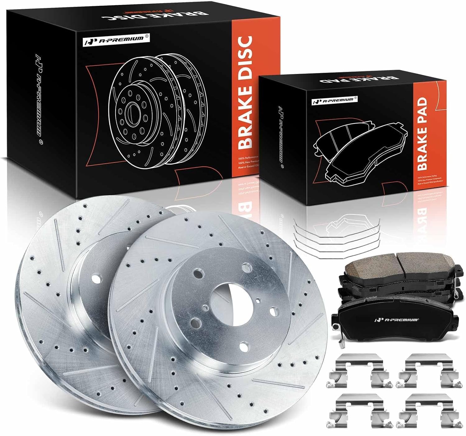 A-Premium 11.56 inch (293.5 mm) Front Drilled and Slotted Disc Brake Rotors + Ceramic Pads Kit Compatible with Select Subaru Models - Legacy 2016 2017 2018 2019, 6-PC Set