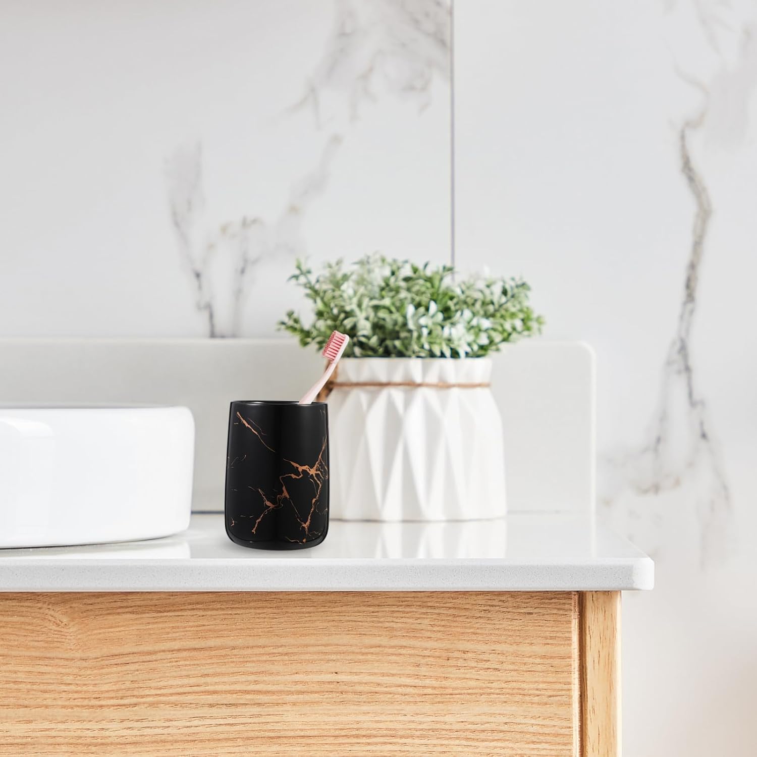 Marble Pattern Ceramic Toothbrush Cup Stylish Bathroom Holder for Toothbrushes Mouthwash Modern Design for Use Reusable Convenient Drinking Cup