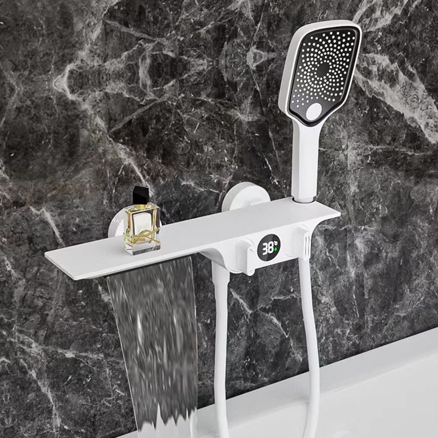 Mitigeur bain-douche mural blanc avec cascade et pommeau pour baignoire moderne