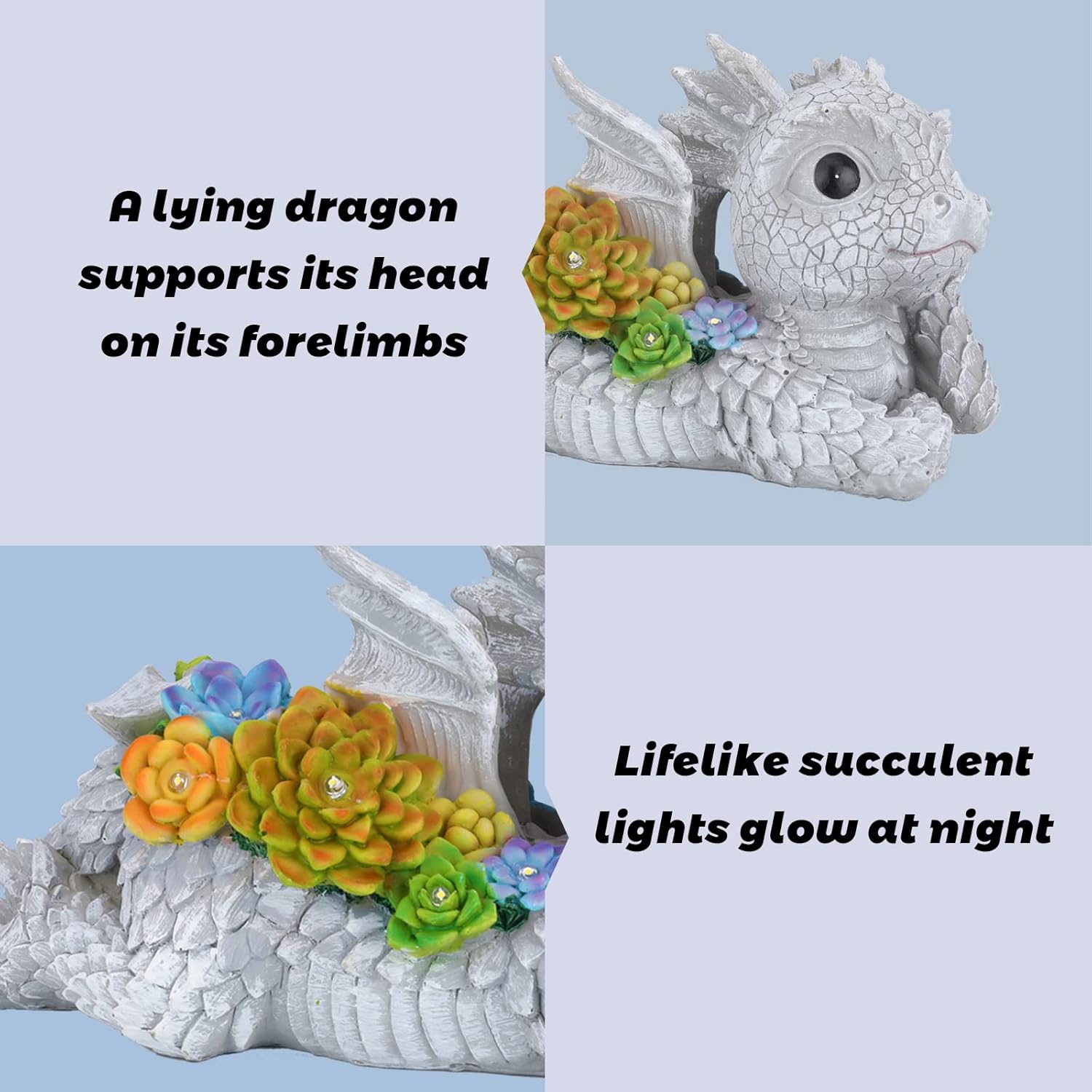 Garden Dragon Statue Outdoor Decor, Dragon Garden Sculpture Waterproof Solar LED Lights Resin Succulent Decorations for Outside Lawn Patio Patio Yard Ornament Gifts - Image 7