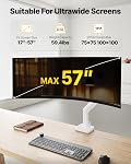 monTEK Heavy-Duty Monitor Arm for 17-57" Ultrawide, 59.4 lbs, White | Pneumatic lift, quick-release VESA 75/100 plate, full motion, clamp/grommet bases and hidden cable routing