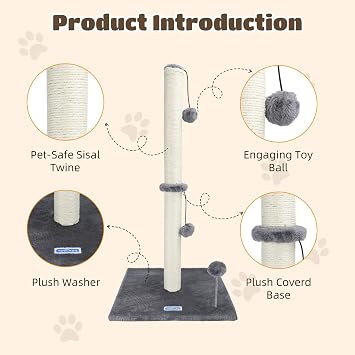 Nobleza Scratching Post for Cats, Height 80 cm, Scratching Post for Medium and Large Cats, Cat Tree with Hanging Toy Ball and Spring Pom Pom (Grey)