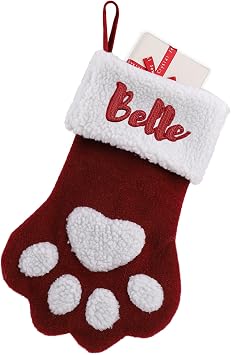 Personalized Christmas Stocking for Dogs, Personalized Embroidered Name Dog Paw Christmas Stockings for Christams Decor,Holiday,Family