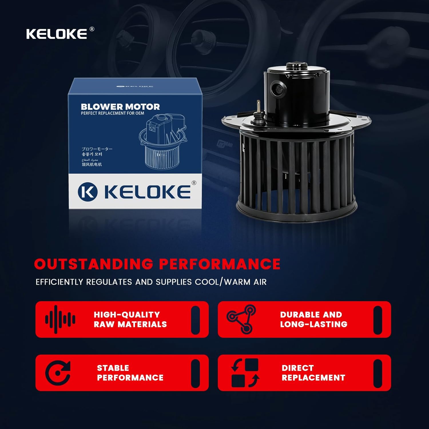 KELOKE Front Blower Motor AC Fan Compatible with Chevy & GMC Vehicles - C10/C20/K10/K20, C1500/C2500/K1500/K2500, R10/R20/V10/V20, R1500/R2500/V1500/V2500 1978-1999, Replace# 700091