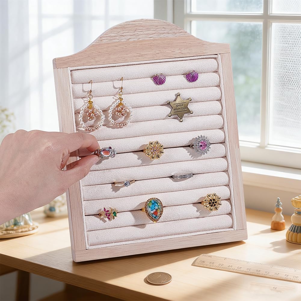 1PCS Solid Wood Ring Tray Ring Storage Tray Wood Rings Trays Jewelry Earring Stud Organizer Wooden Rings Holder Display Case Velvet Jewelrys Holder for Earrings Jewelry Organizer