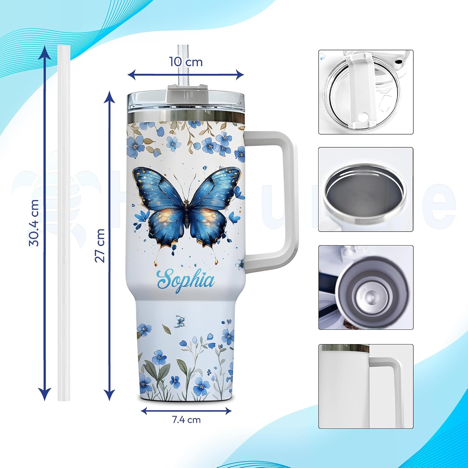 Hyturtle Personalized Butterfly Christian Tumbler - Christian Gifts For Women - Bible Verse Gifts For Girls - Religious Present On Mother Day - Custom Name Travel Coffee Cup 40 Oz With Lid And Straw