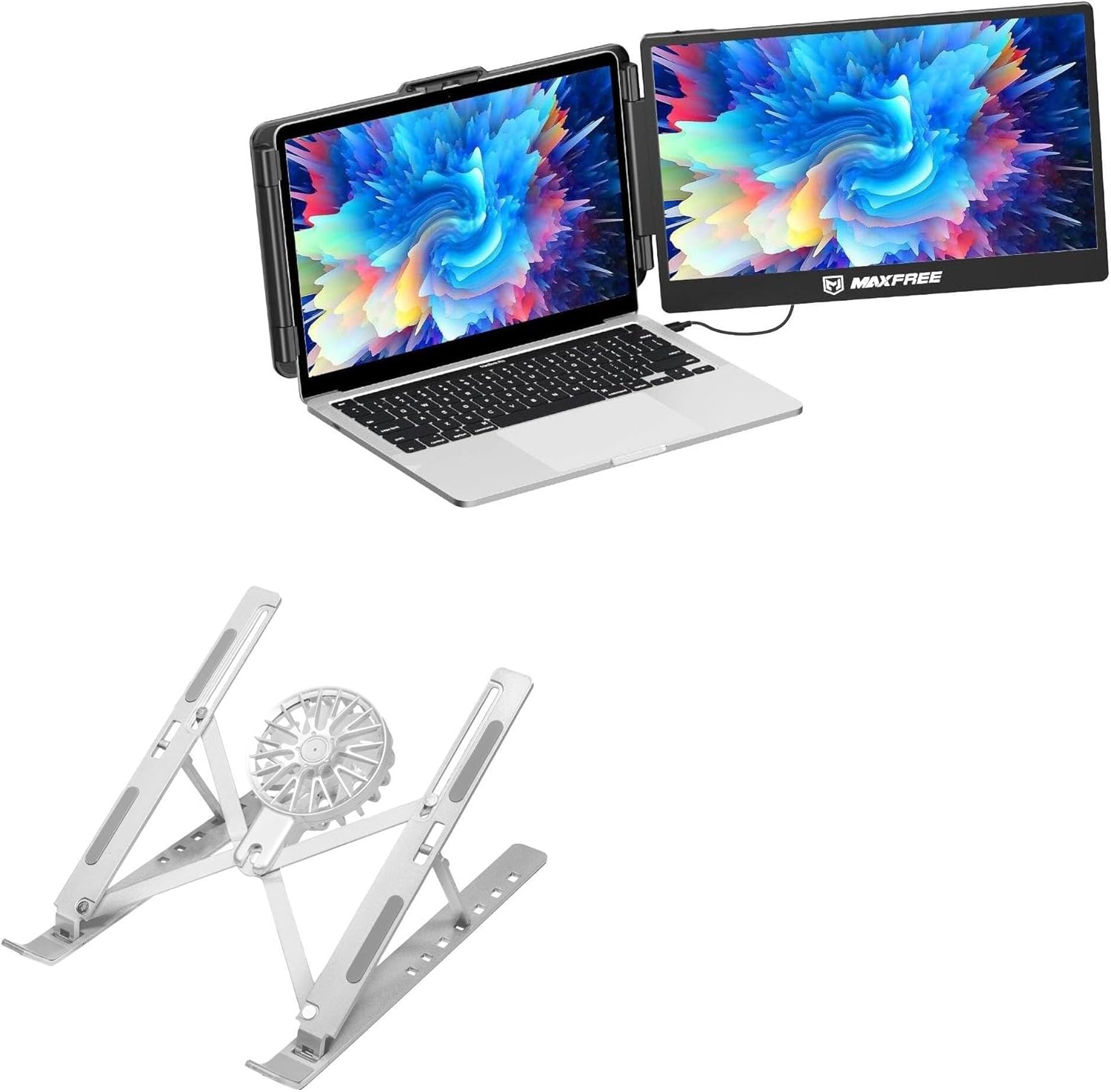 BoxWave Stand and Mount Compatible with Maxfree S1 (14 in) - QuickSwitch Stand with Cooling Fan, Portable, Multi Angle Viewing Ventilator - Metallic Silver