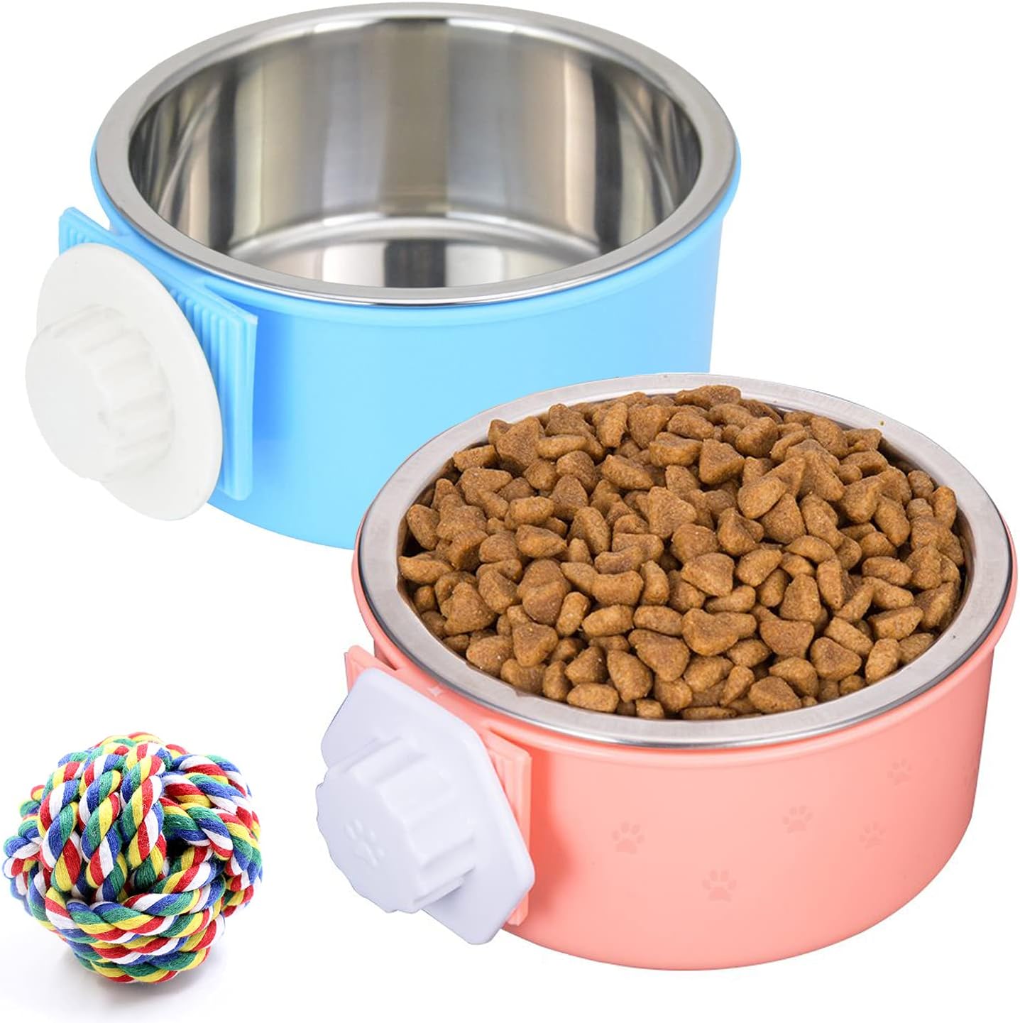 HERCOCCI 2 Pack Crate Dog Bowl, Removable & Stainless Steel Kennel Hanging Water Bowl Pet Cage Food Bowl Water Feeder Coop Cup for Puppy…