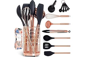 Black & Copper Kitchen Utensils with Copper Utensil Holder- 17PC Set: Measuring...