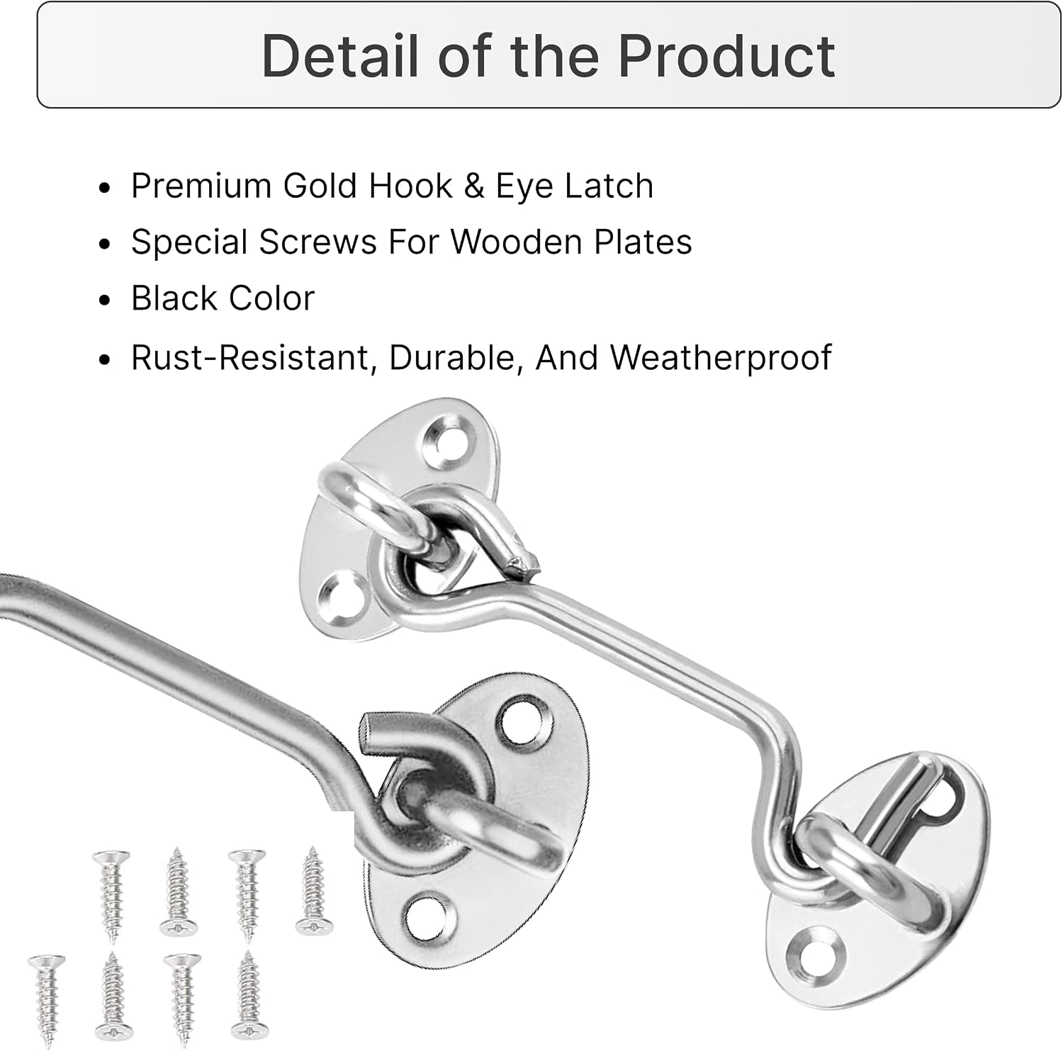 DOMIRA hook and eye latch for rust resistant and windproof design, chrome 3 inch