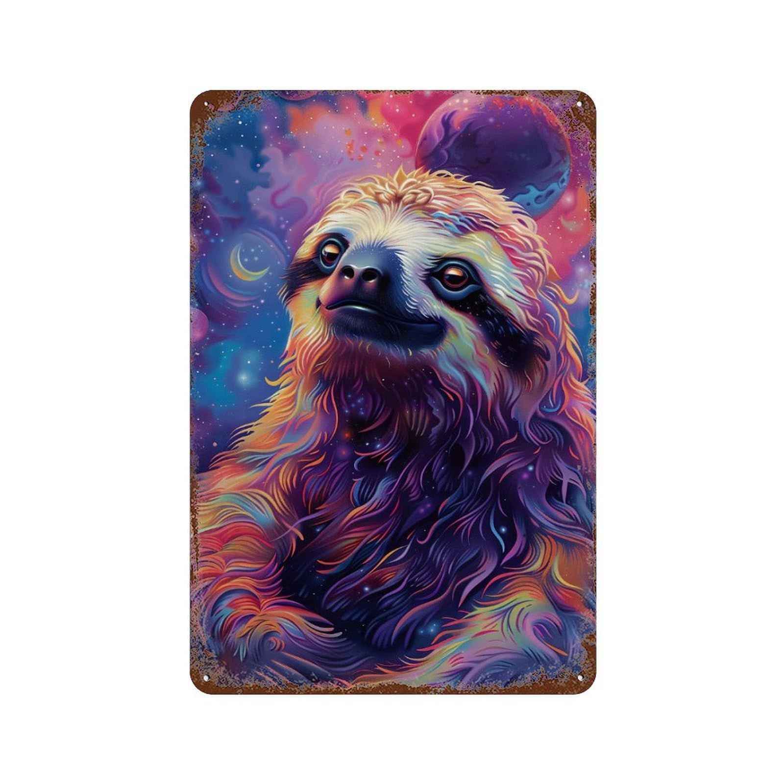 Cosmic Sloth Portrait-2 Weathered Tin Sign 11.8"x7.9", Rustic Home Decor for Garage, Pub Or Kitchen