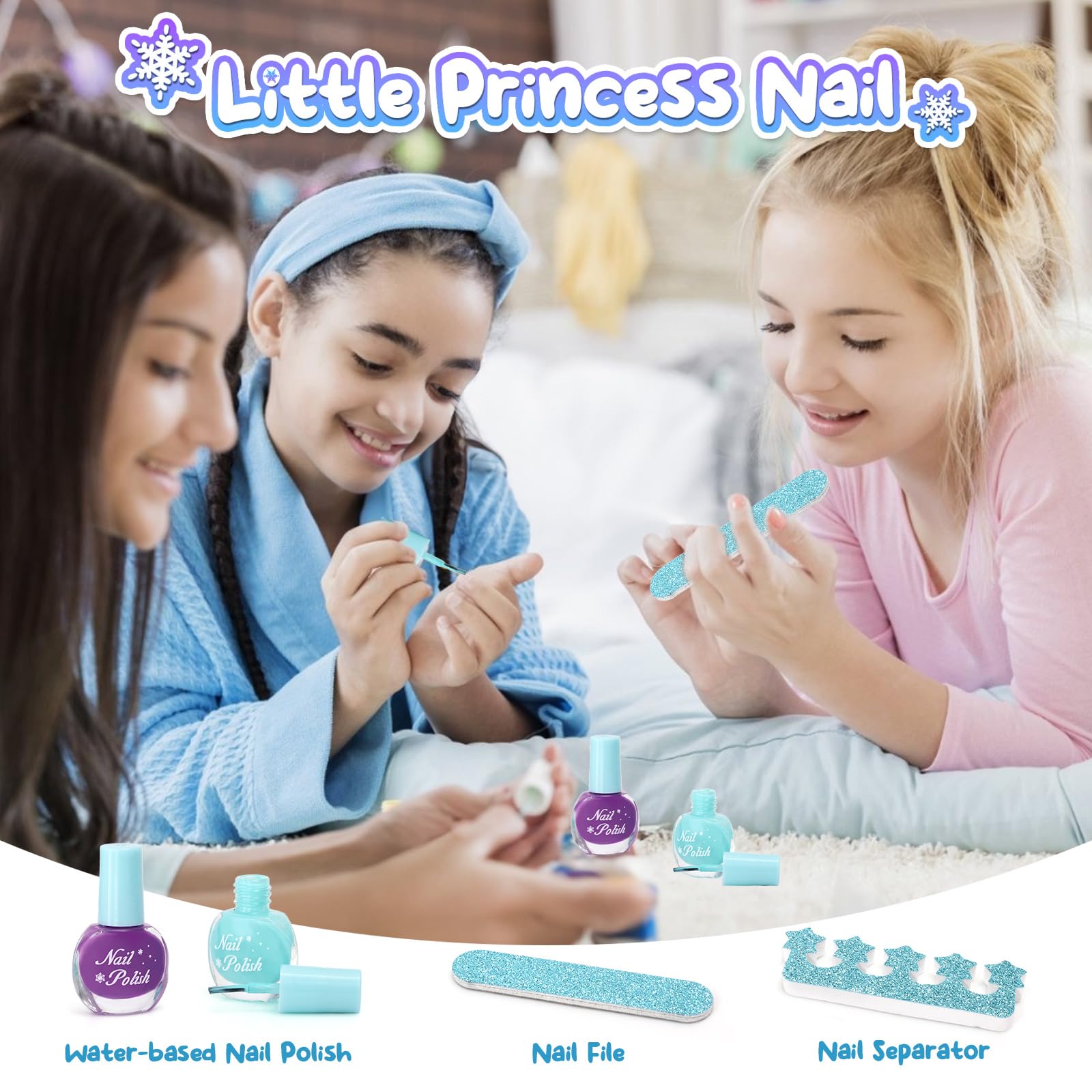 G.C Eiskönigin Spielzeug Geschenk für Mädchen 3 4 5 6 7 8 Jahre, Kinderschminke Set & Prinzessin Kostüm Zubehör & Handtasche & Peel Off Nagellack, Prinzessin Spielzeug Geschenke Mädchen