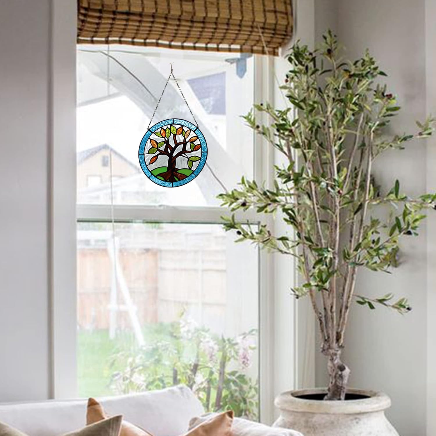 Tree of Life Stained Glass Window Hangings,Tree of Life Suncatchers Home Decoration Kitchen Living Room, Handmade Gift for Mom,Father,Housewarming Gifts for New Houses
