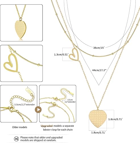 Miniatura 5 de Linawe Collares con dije de corazón en capas para mujer, de acero inoxidable, hipoalergénicos, juego de collar en capas, joyería de preppy