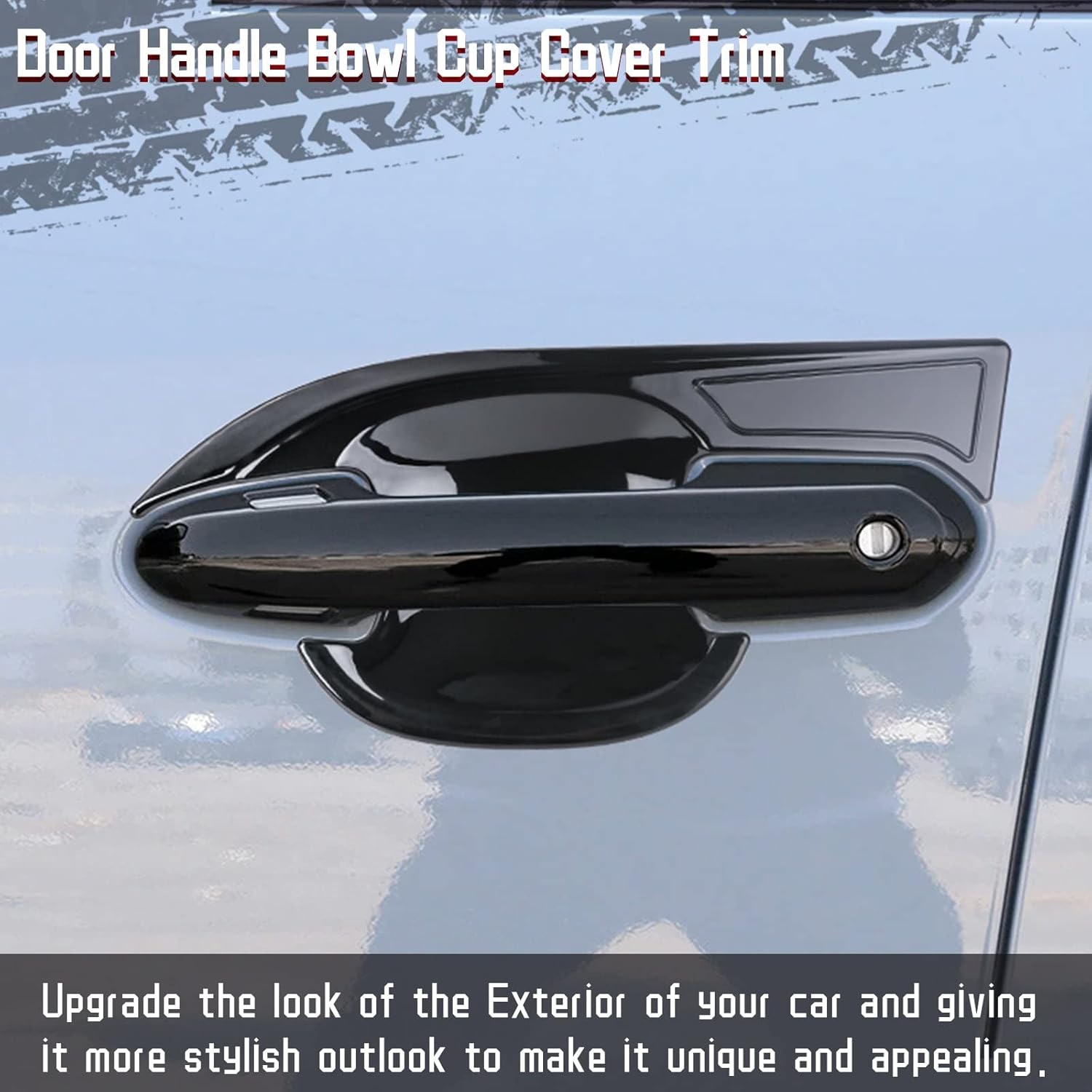 x xotic tech Exterior Door Handle w/Handle Bowl Cover Trim, Glossy Black, Compatible with Toyota Rav4 2019 2020 2021 2022 2023 2024 2025 (with Smart Keyhole)