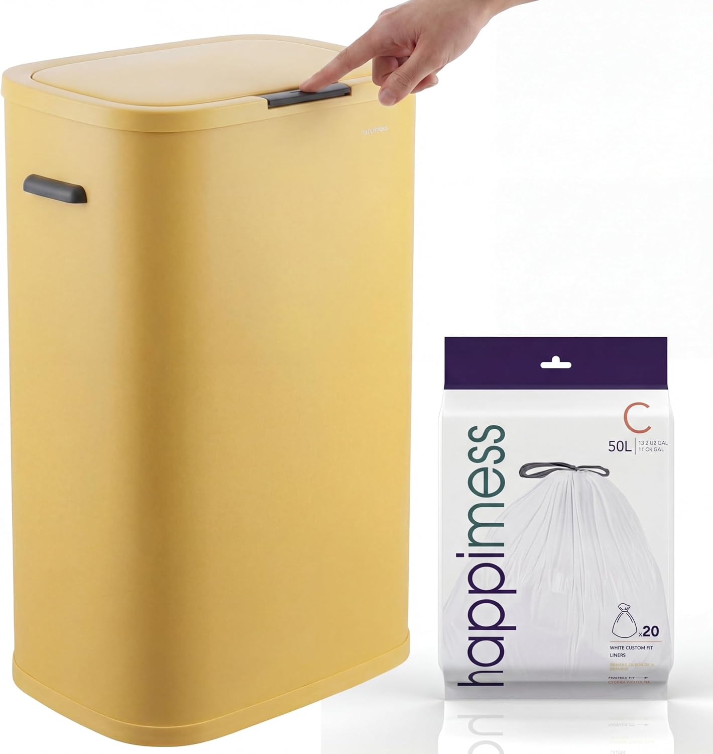 happimess HPM1017L Tammi Kitchen 14.5-Gallon Slim Metal Push Button Trash Can for Home, Kitchen, Laundry Room, Office, Bedroom, Bathroom, Daffodil Yellow