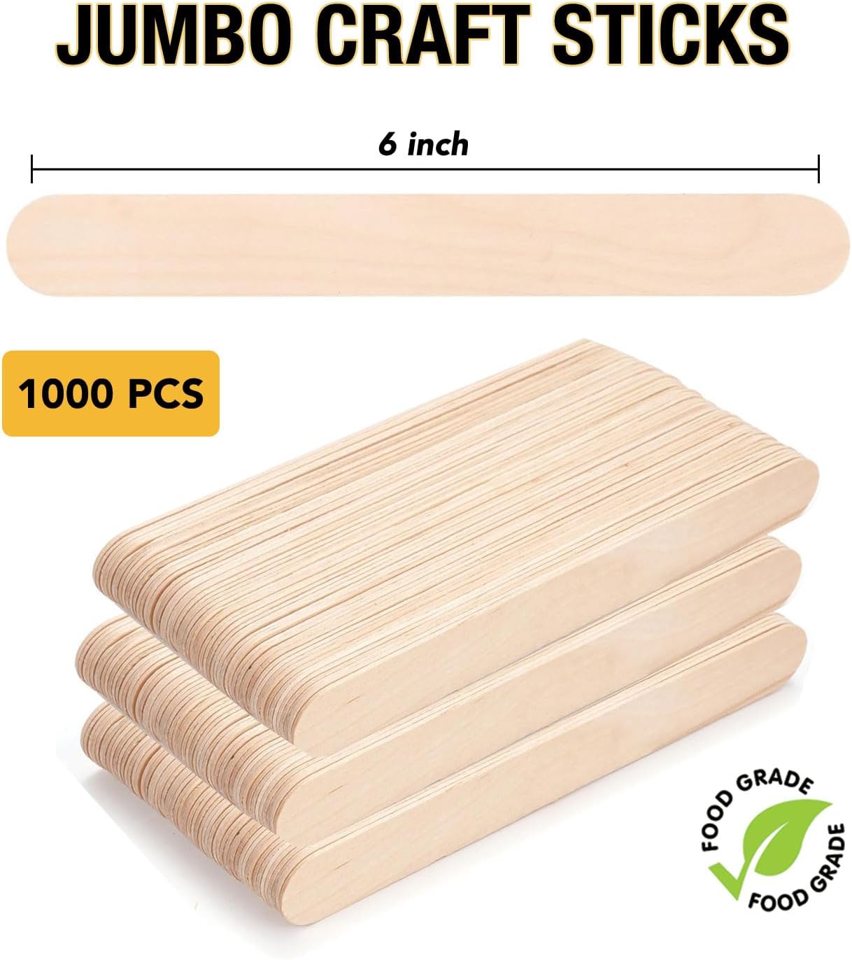 Apremont 1000 Pieces Large Jumbo Wooden Craft Sticks (6" x 3/4"), Premium Natural Organic Wood for Waxing, Craft Project, Tongue Depressor, Popsicle, Ice Cream Stick,Woodcraft, Paint Stirrer and Art