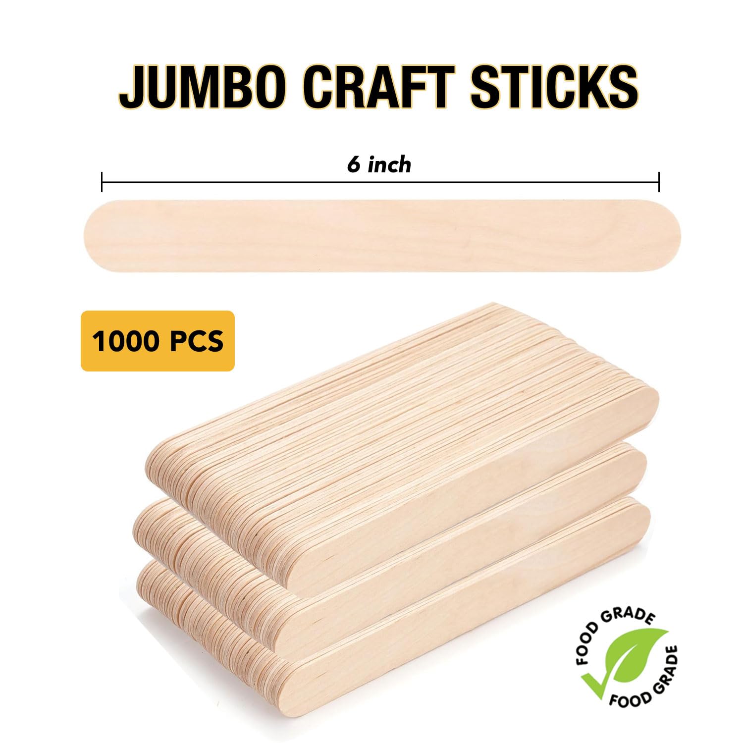 Apremont 1000 palitos grandes de madera para manualidades (15 x 1,9 cm), madera orgánica natural de alta calidad para encerar, proyectos de manualidades, depresor de lengua, paletas, palitos de helado