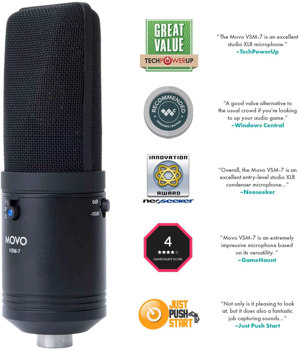 Flash Deals - 40% OFF Movo VSM-7 Large Diaphragm, Multi-Pattern Studio Condenser Microphone with Shock Mount, Pop Filter, and XLR Cable - Studio Microphone for Music, Vocals, Podcasting, Gaming, Streaming and More