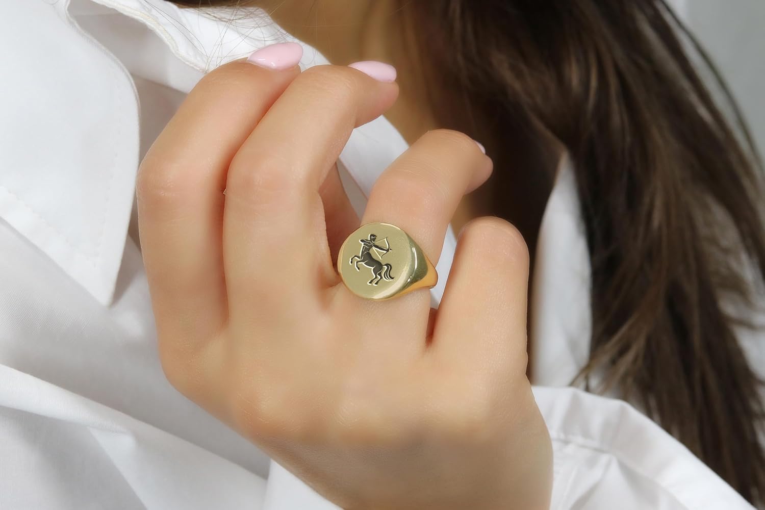 Gold Engraved Zodiac Signet Ring - Sagittarius Astrology Jewelry - Unique Sagittarius Symbol Gift for Astrological Enthusiasts
