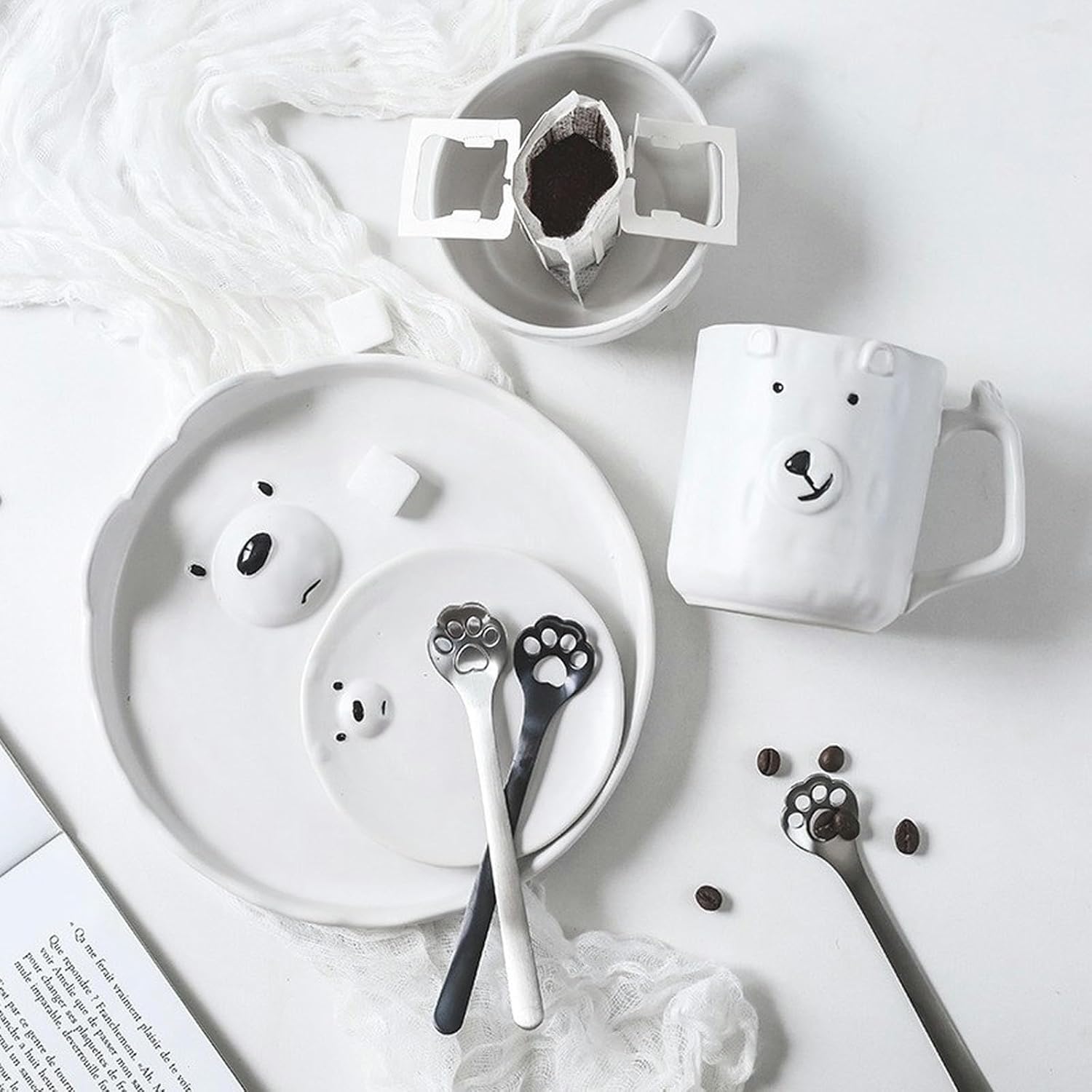 Cute White Bear Plate, Dishes, Microwave Oven, Home Cartoon Japanese Creative Breakfast Tableware Set-Mug